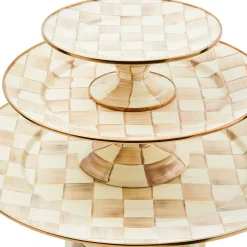 Mocha Check Large Pedestal Platter
