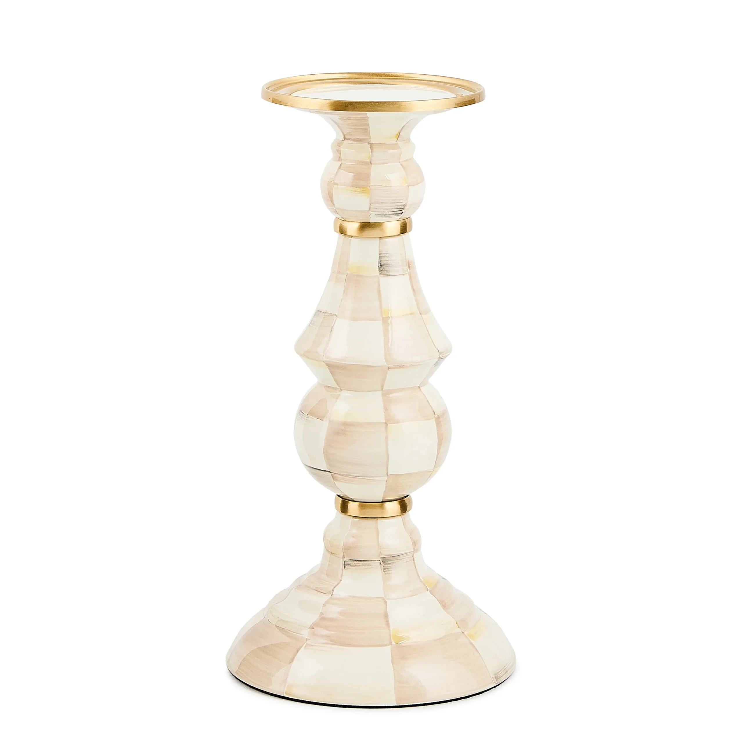 Mocha Check Large Pillar Candlestick