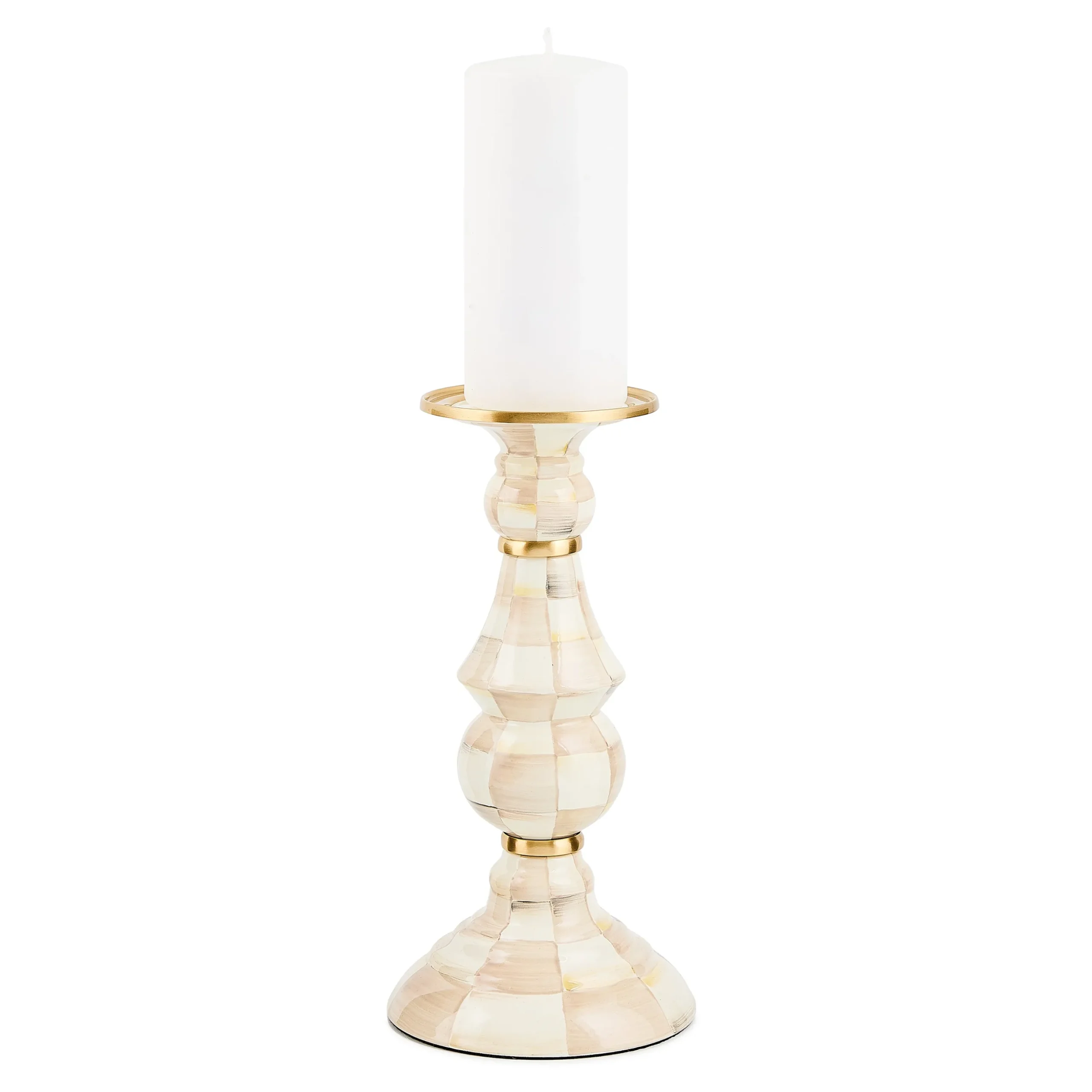 Mocha Check Large Pillar Candlestick