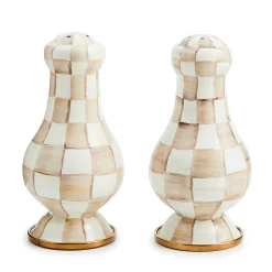 Mocha Check Large Salt & Pepper Shakers