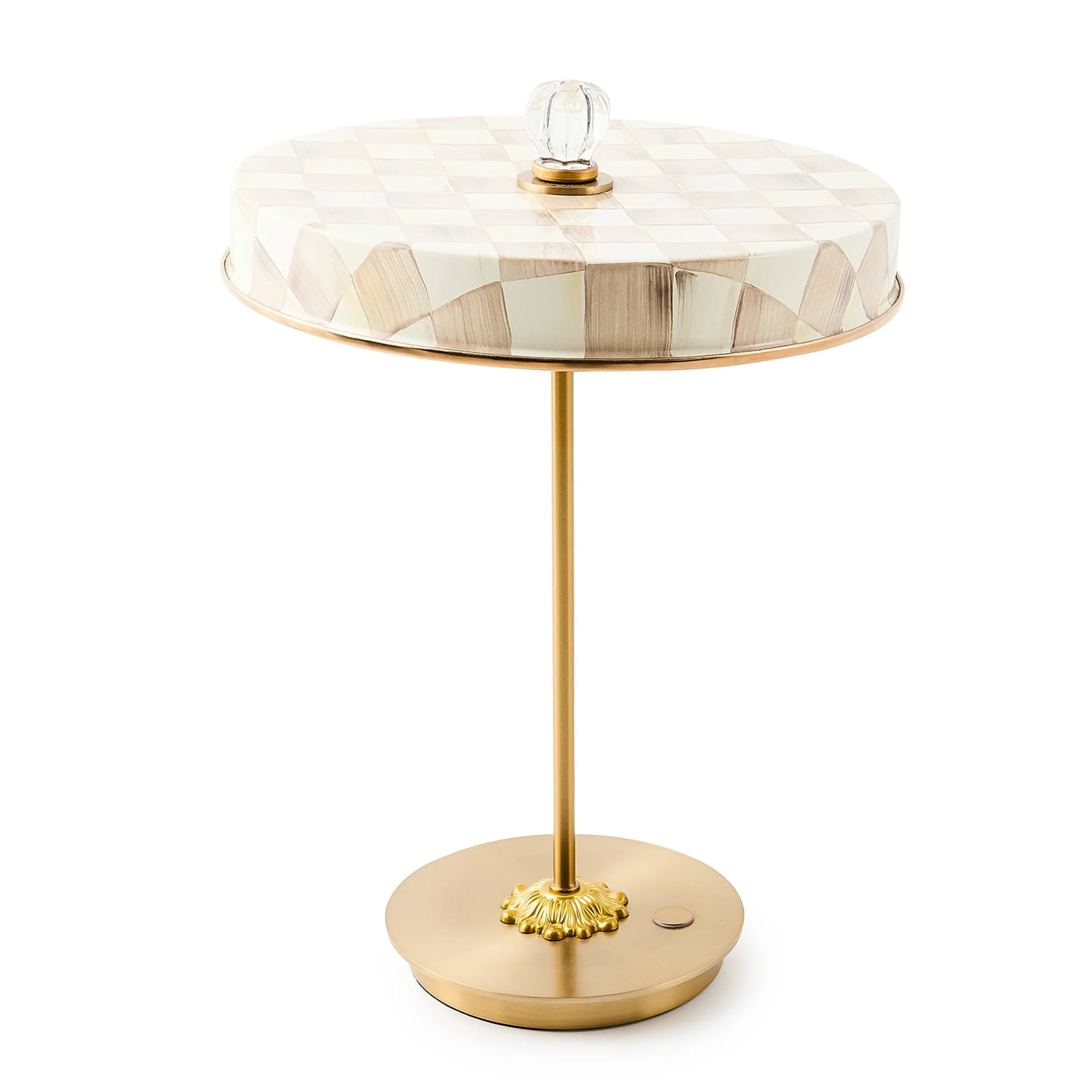 Mocha Check LED Rechargeable Disk Table Lamp