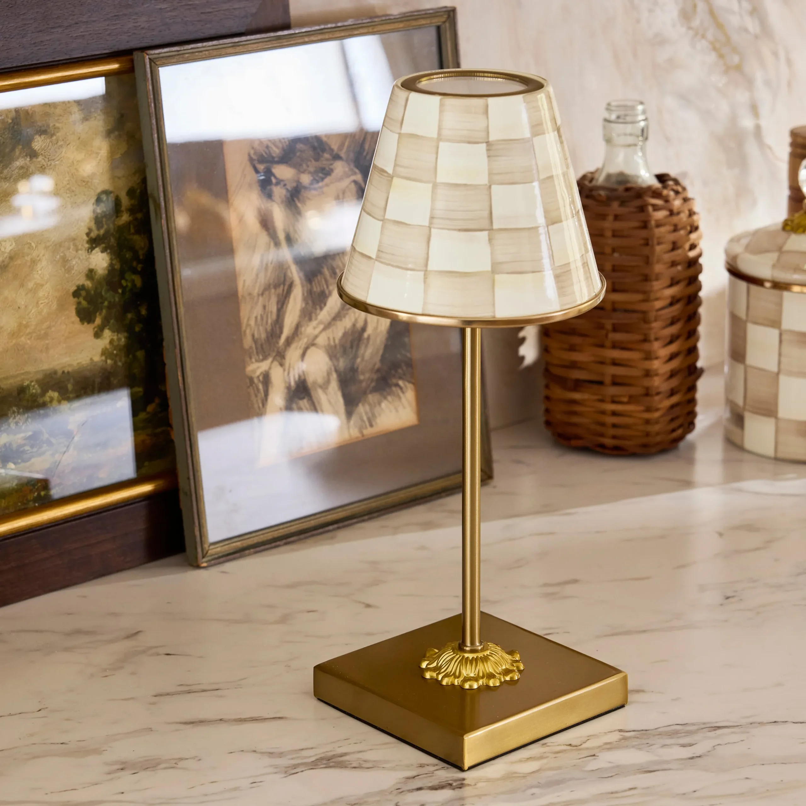 Mocha Check LED Rechargeable Cafe Table Lamp