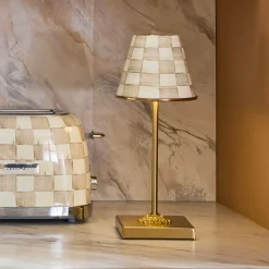 Mocha Check LED Rechargeable Cafe Table Lamp