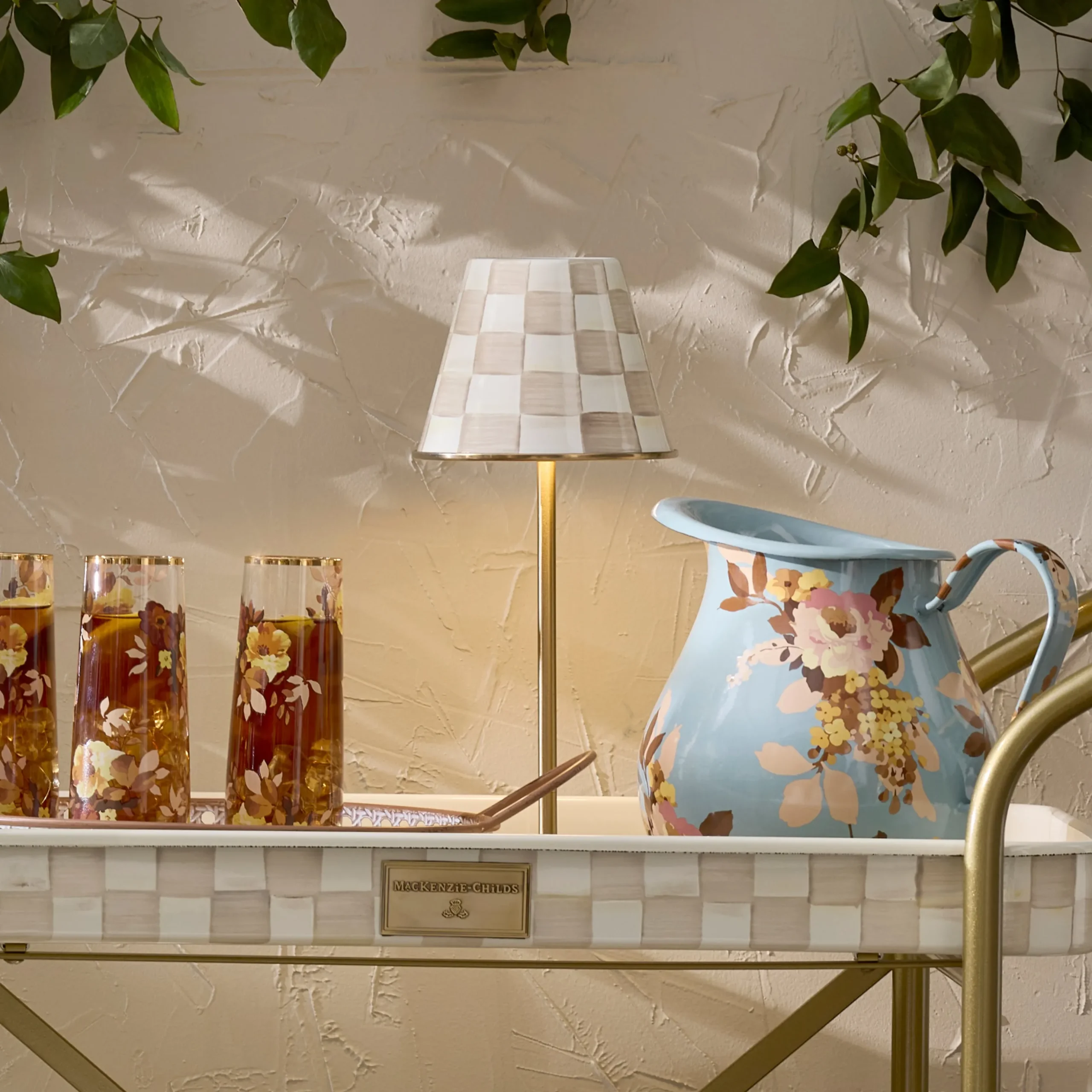 Mocha Check LED Rechargeable Cafe Table Lamp