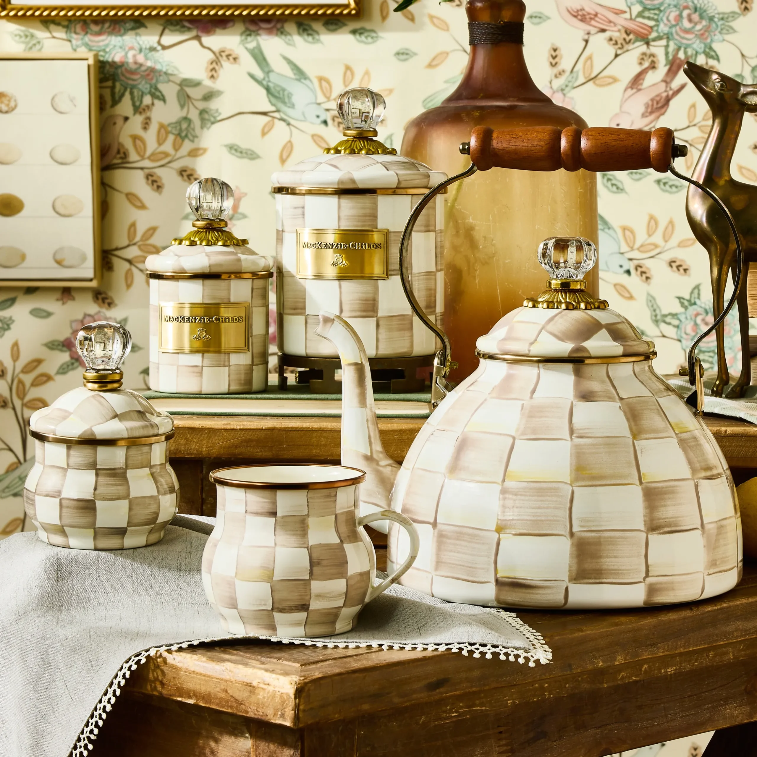 Mocha Check Lidded Sugar Bowl