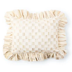 Mocha Check Lumbar Throw Pillow with Ruffle