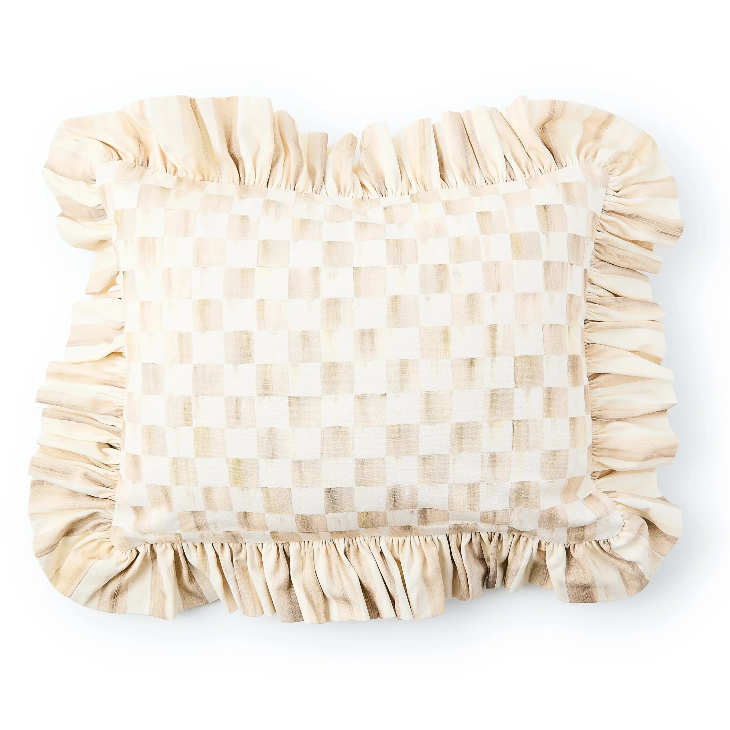 Mocha Check Lumbar Throw Pillow with Ruffle