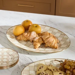 Mocha Check Medium Oval Platter