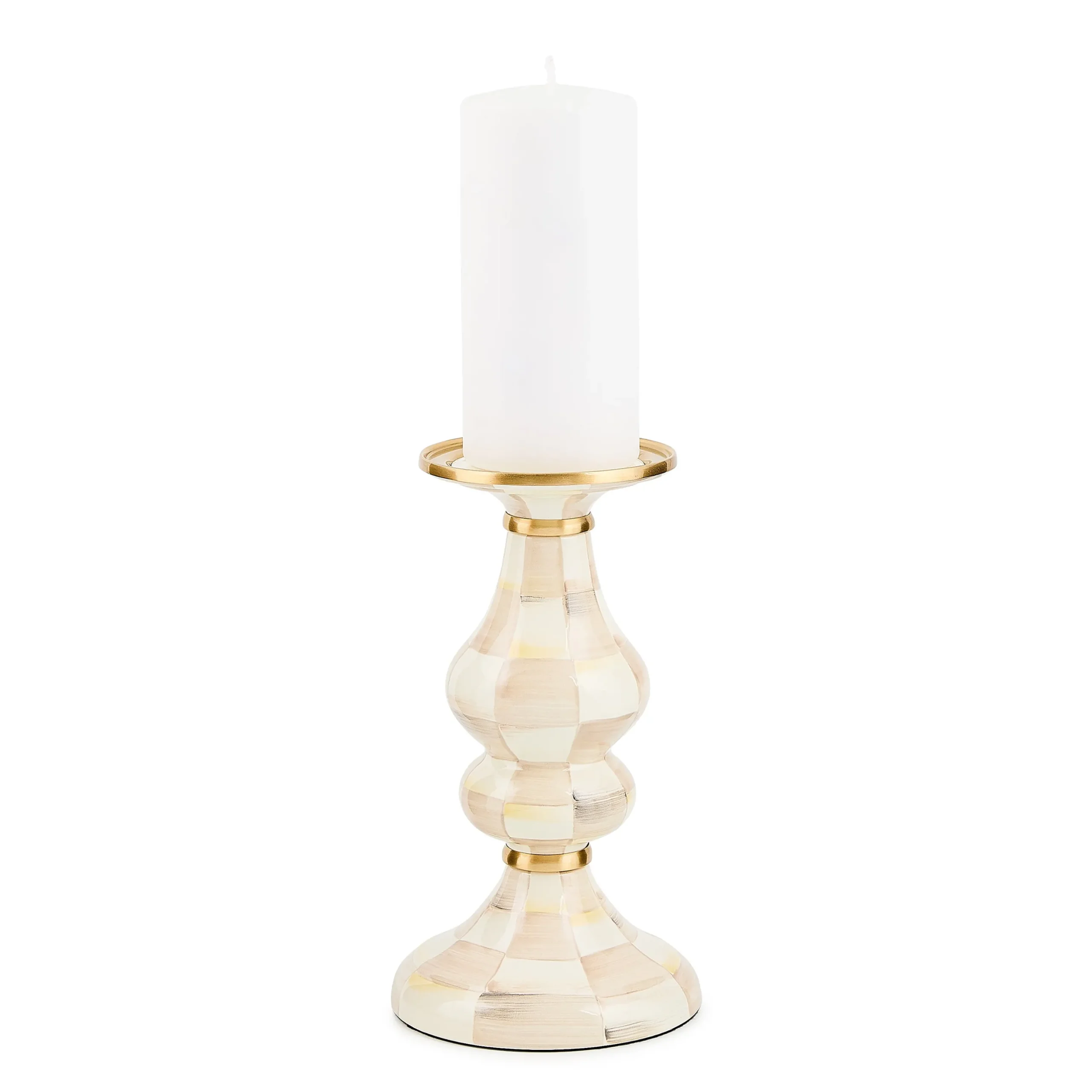 Mocha Check Medium Pillar Candlestick