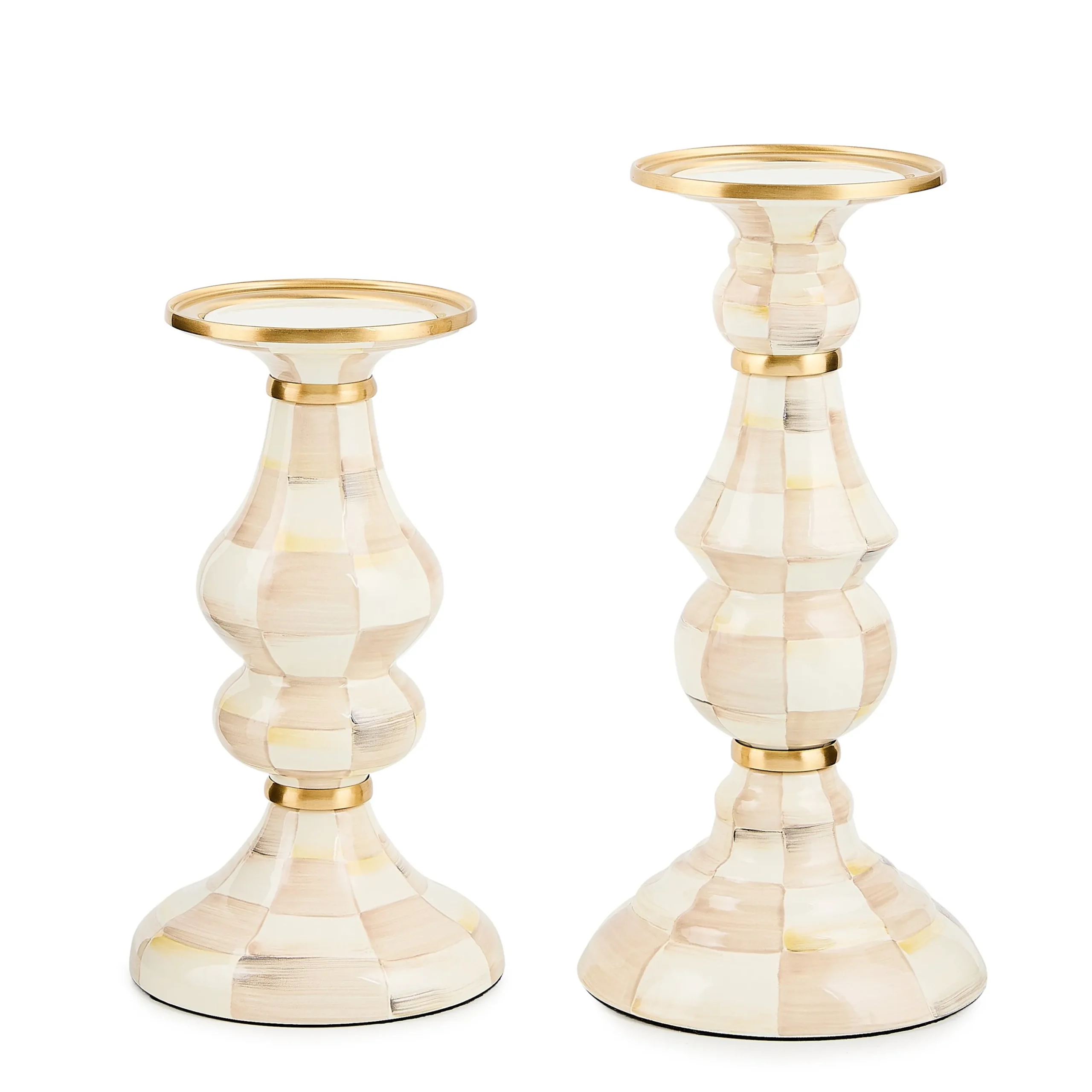 Mocha Check Medium Pillar Candlestick