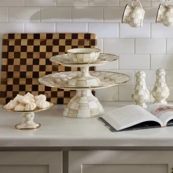 Mocha Check Mini Pedestal Platter