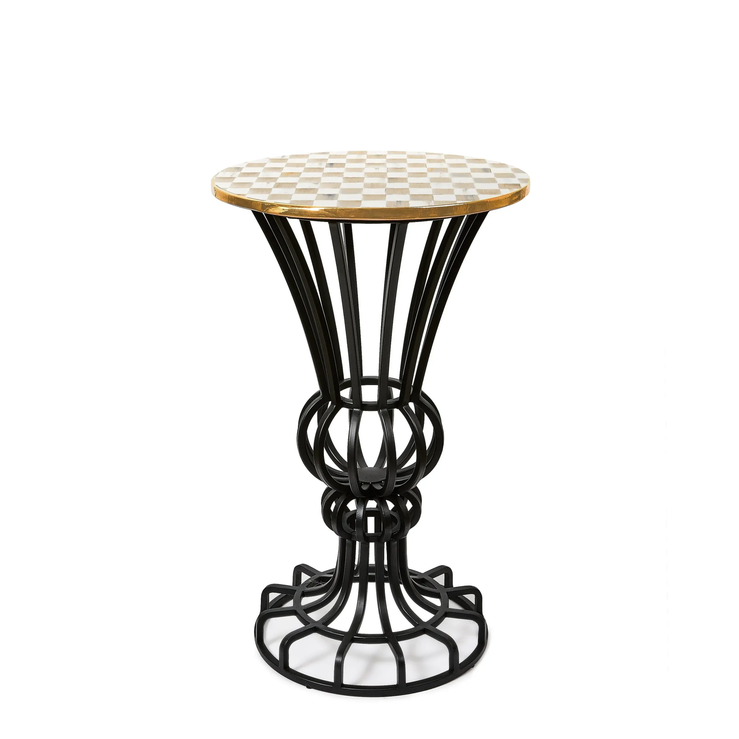 Mocha Check Pedestal Accent Table