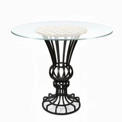 Mocha Check Pedestal Accent Table