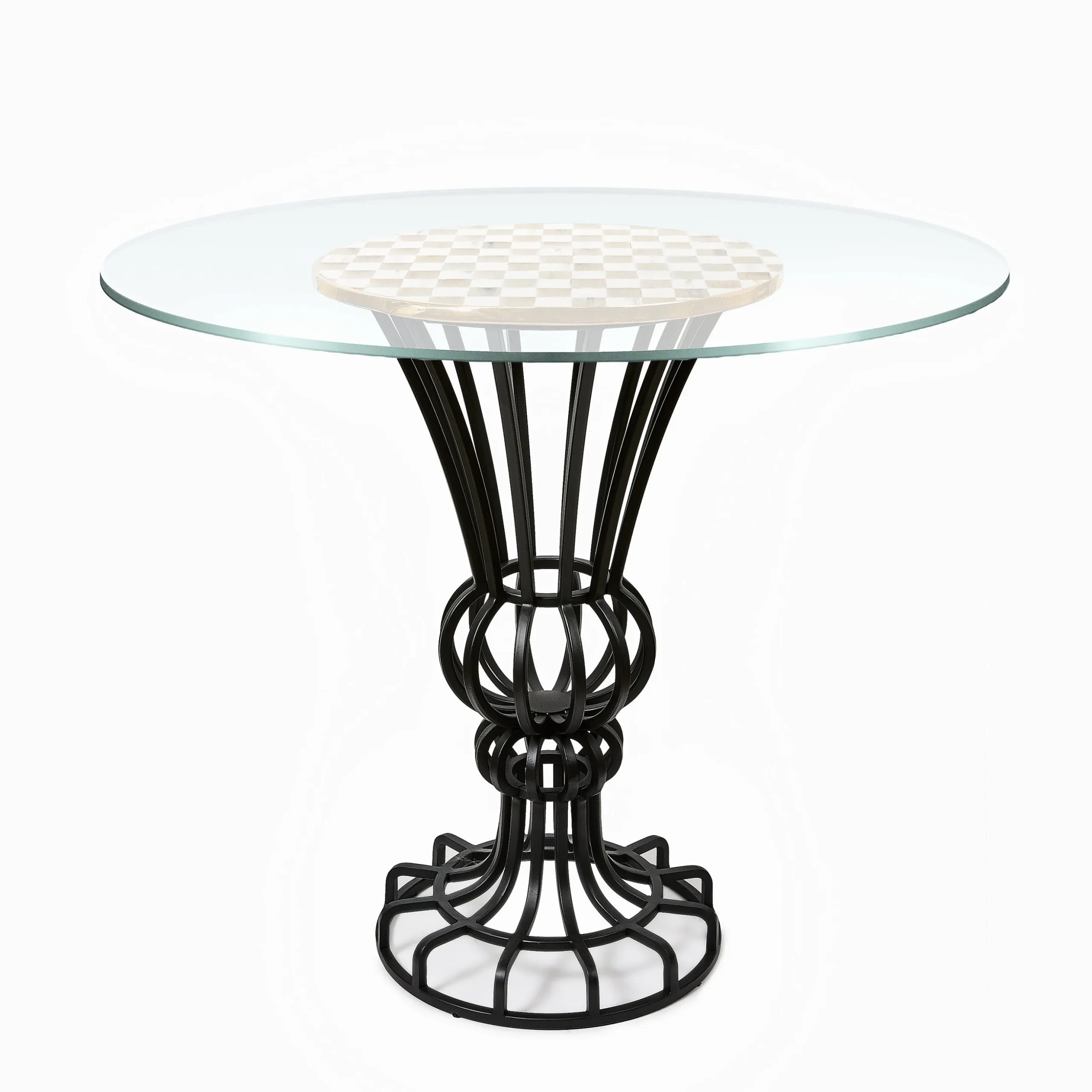 Mocha Check Pedestal Accent Table