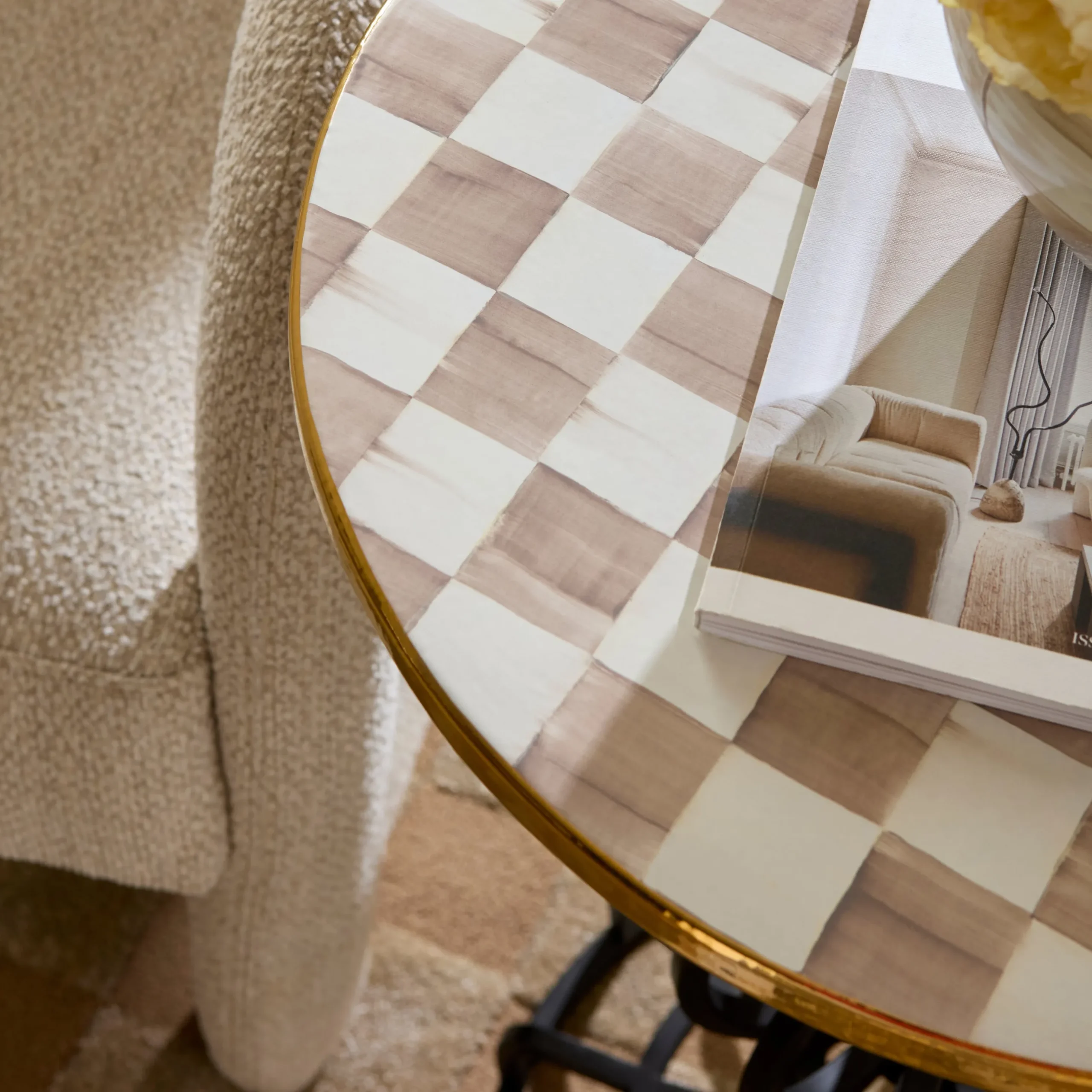 Mocha Check Pedestal Accent Table
