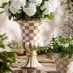 Mocha Check Pedestal Urn