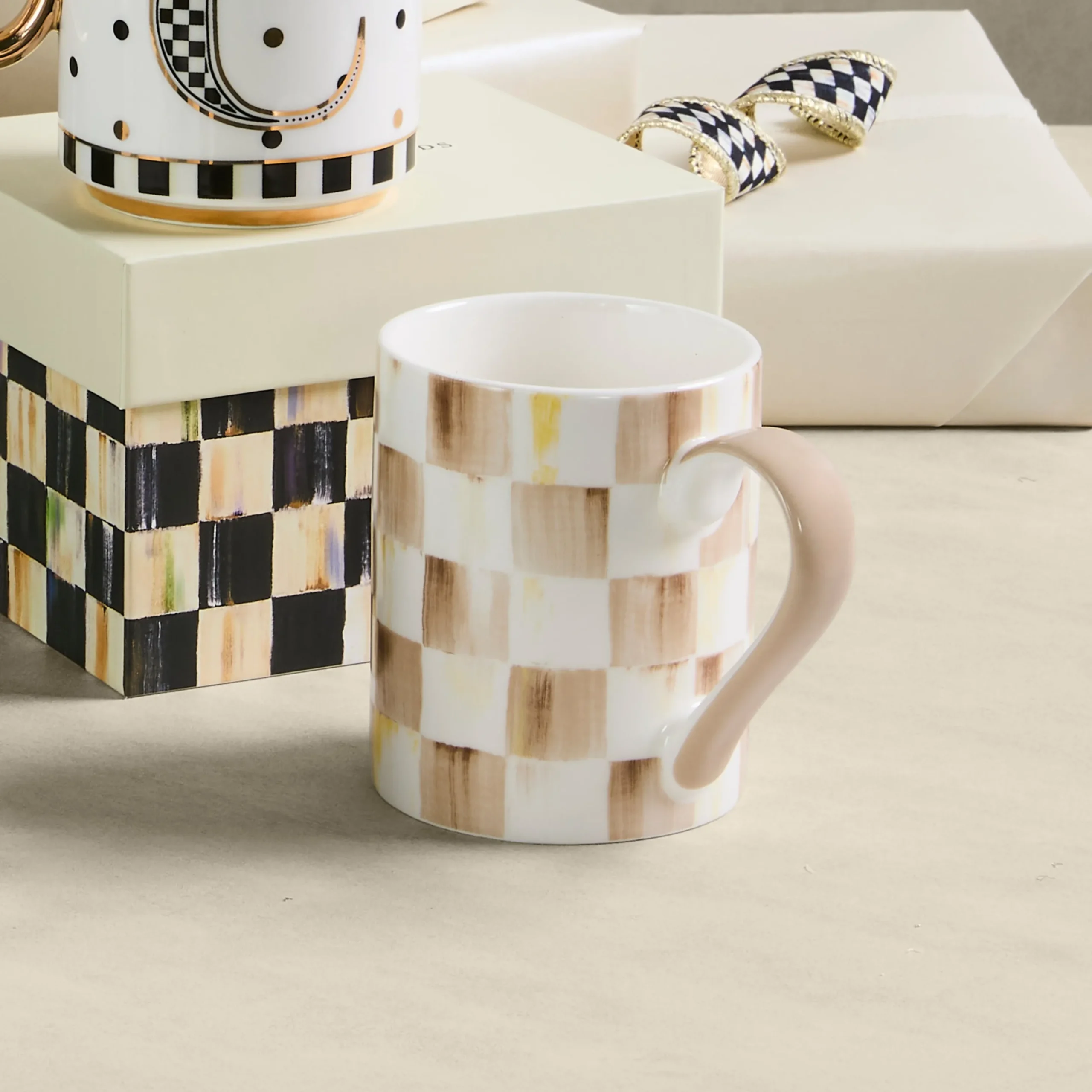 Mocha Check Porcelain Mug