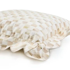 Mocha Check Reversible Scalloped Throw Pillow