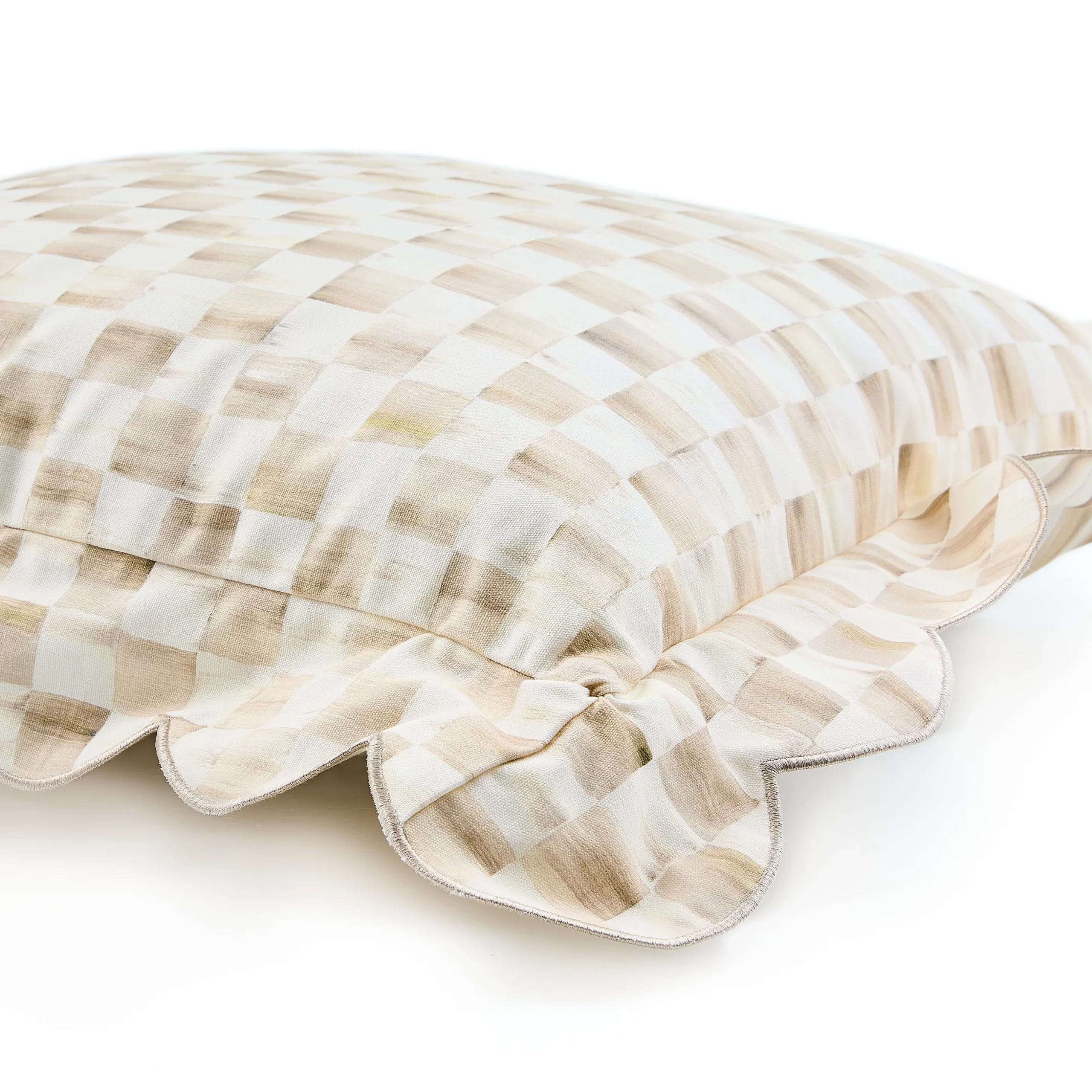 Mocha Check Reversible Scalloped Throw Pillow