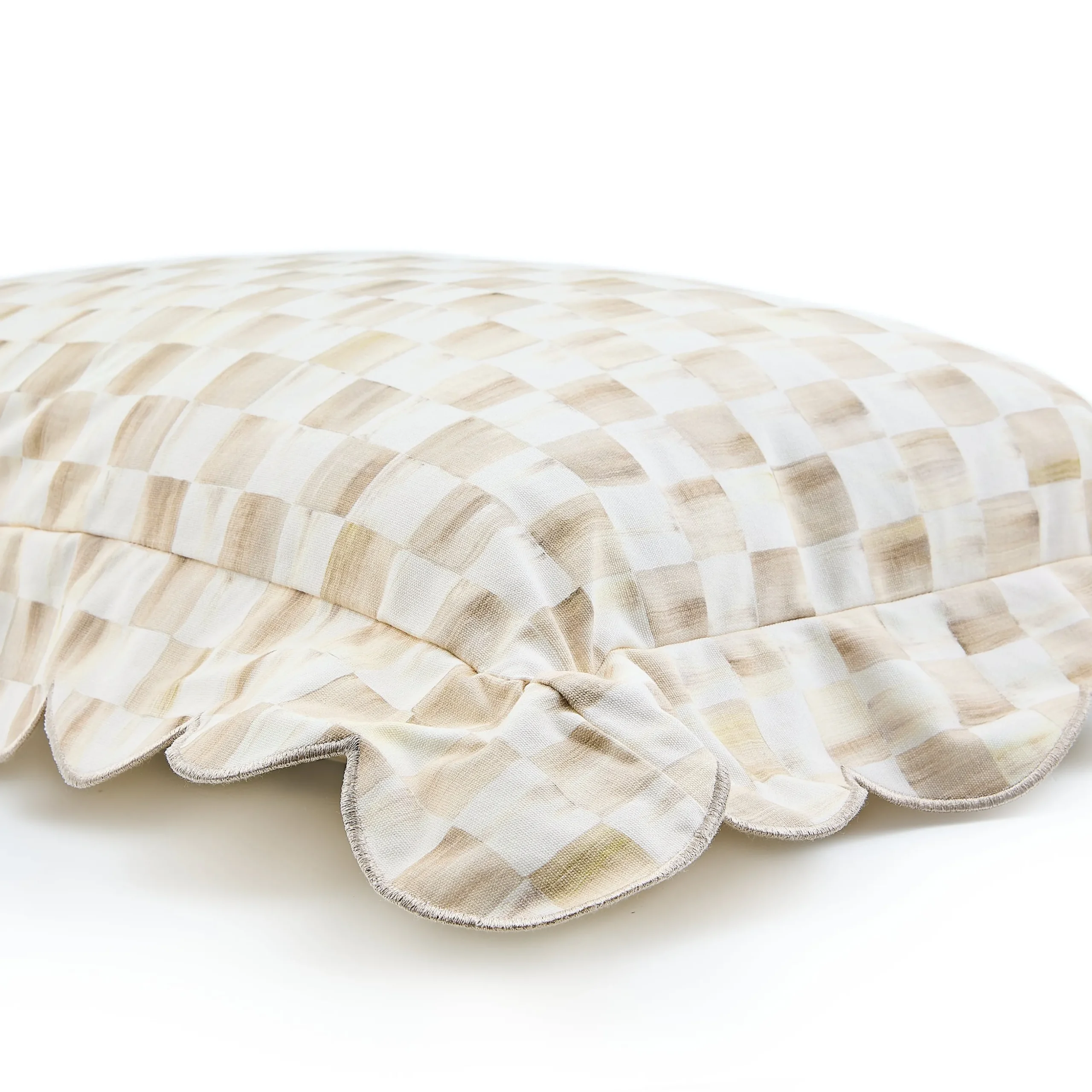 Mocha Check Reversible Scalloped Lumbar Throw Pillow