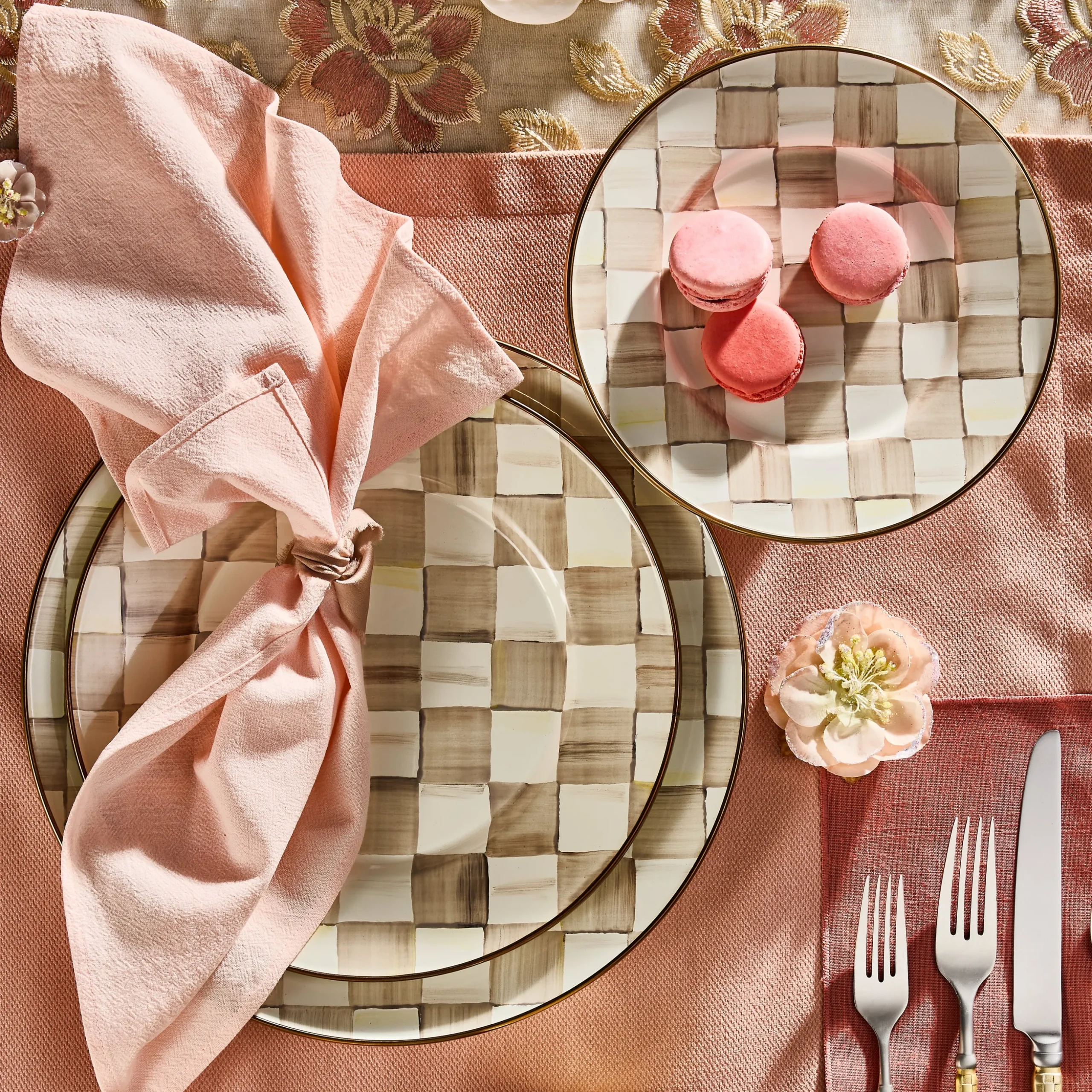 Mocha Check Salad Plate
