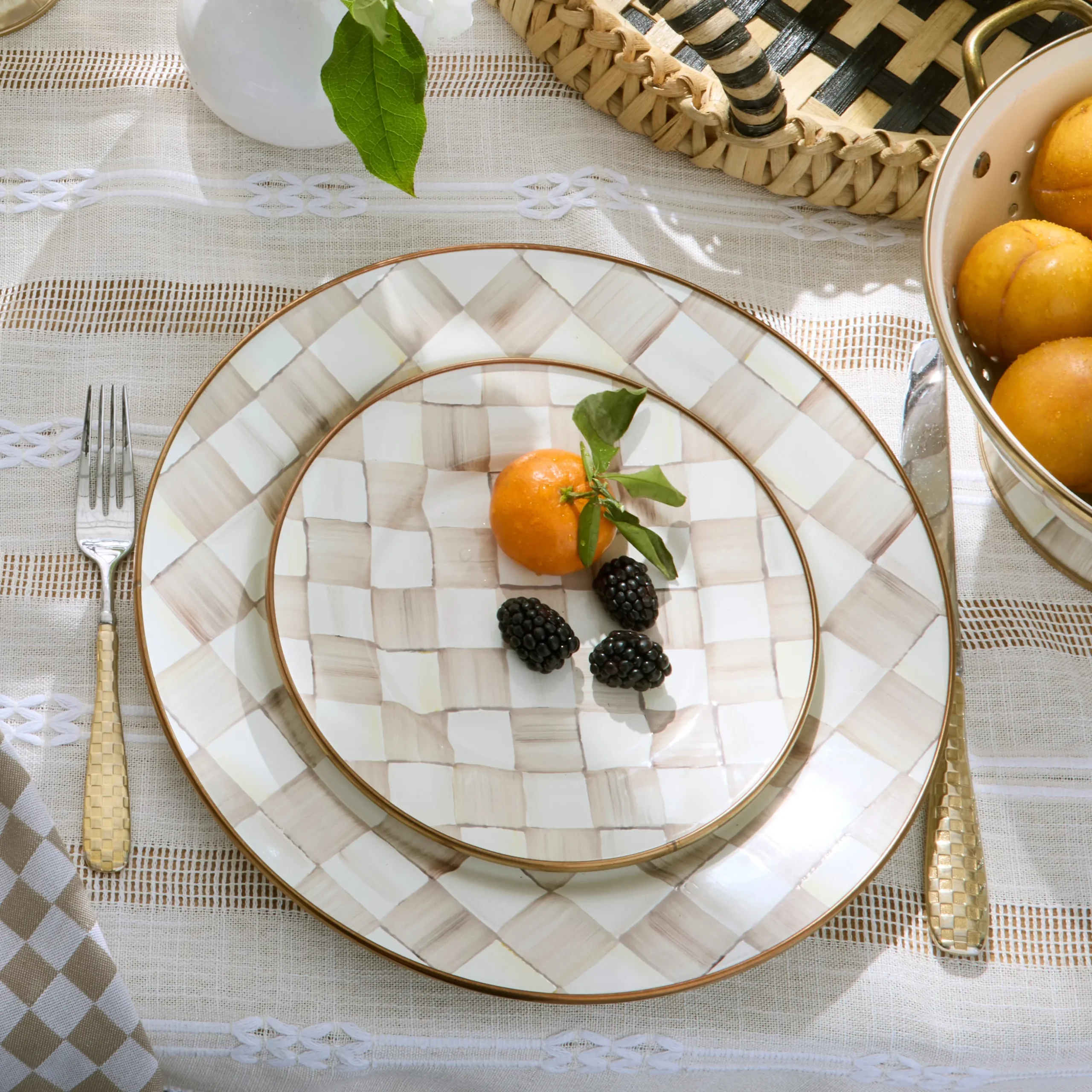 Mocha Check Salad Plate