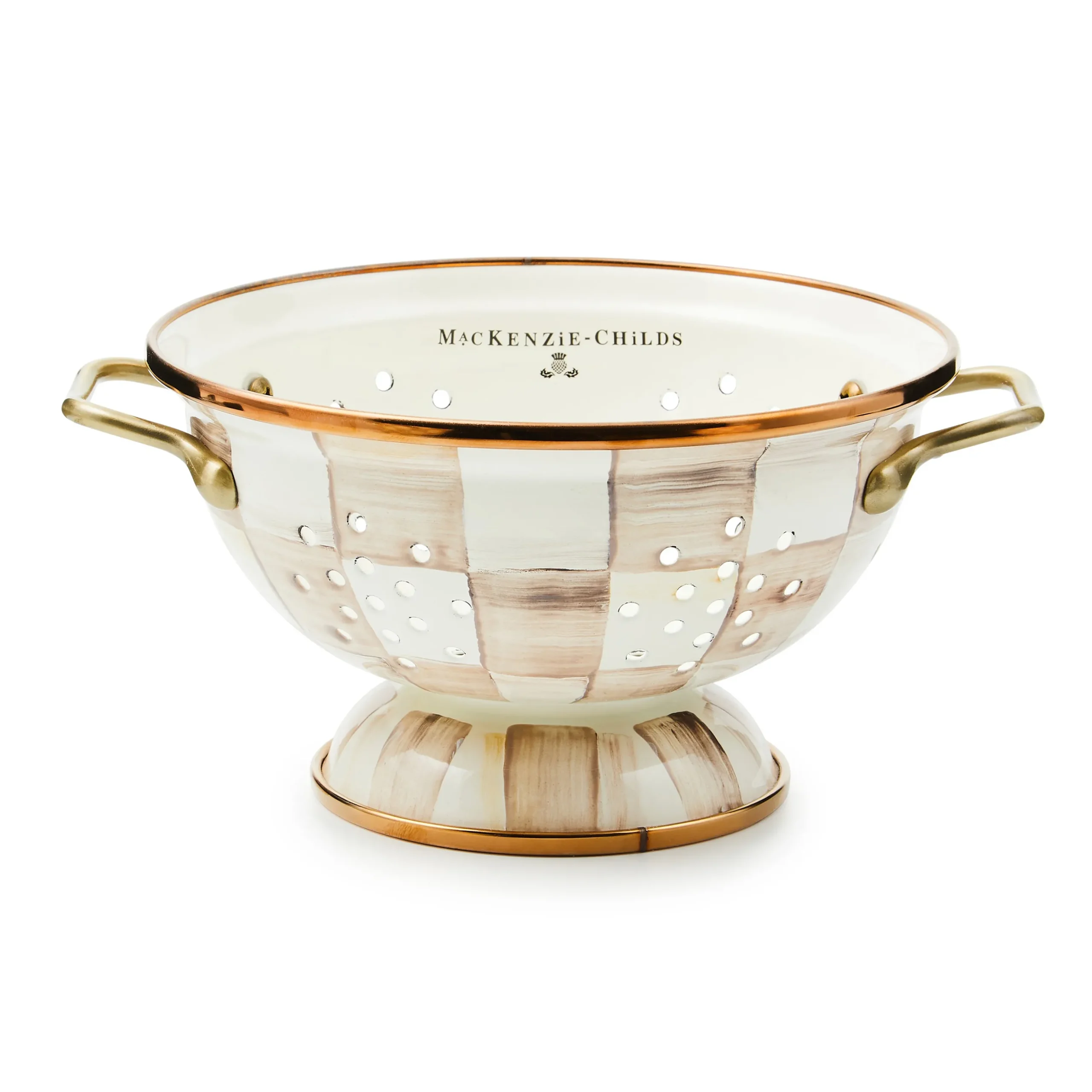 Mocha Check Small Colander