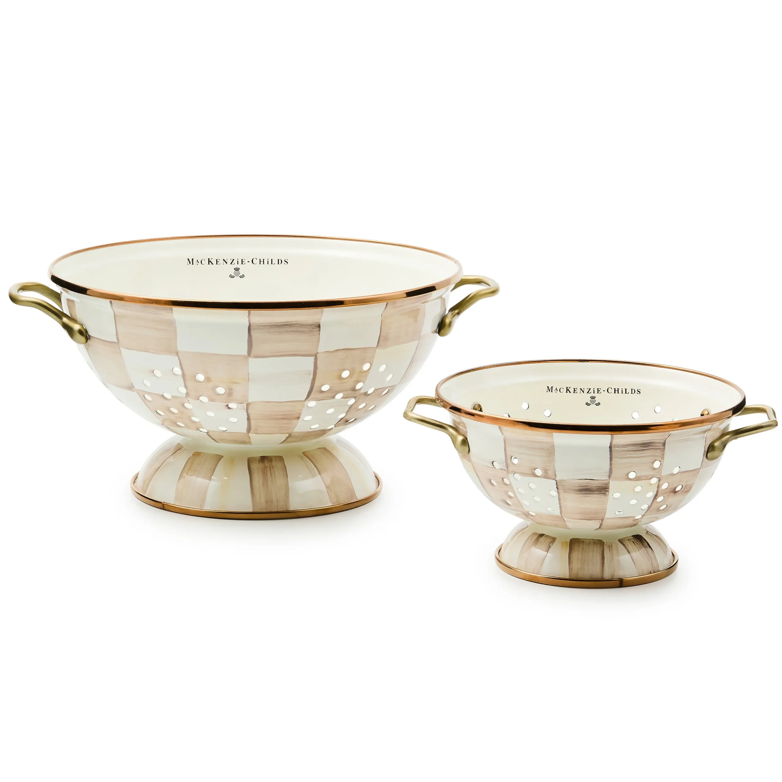 Mocha Check Small Colander