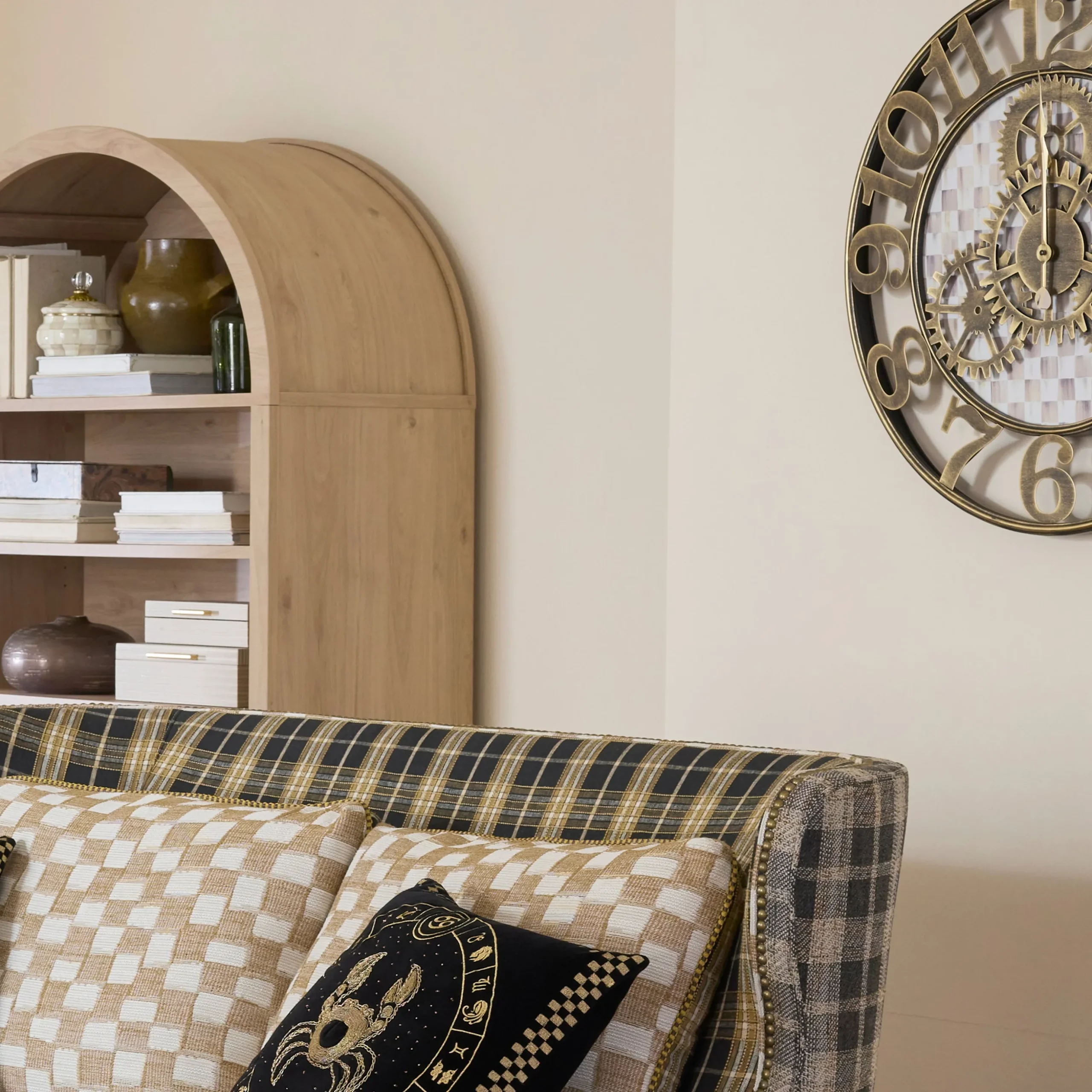 Mocha Check Small Farmhouse Wall Clock