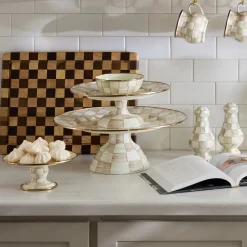 Mocha Check Small Pedestal Platter