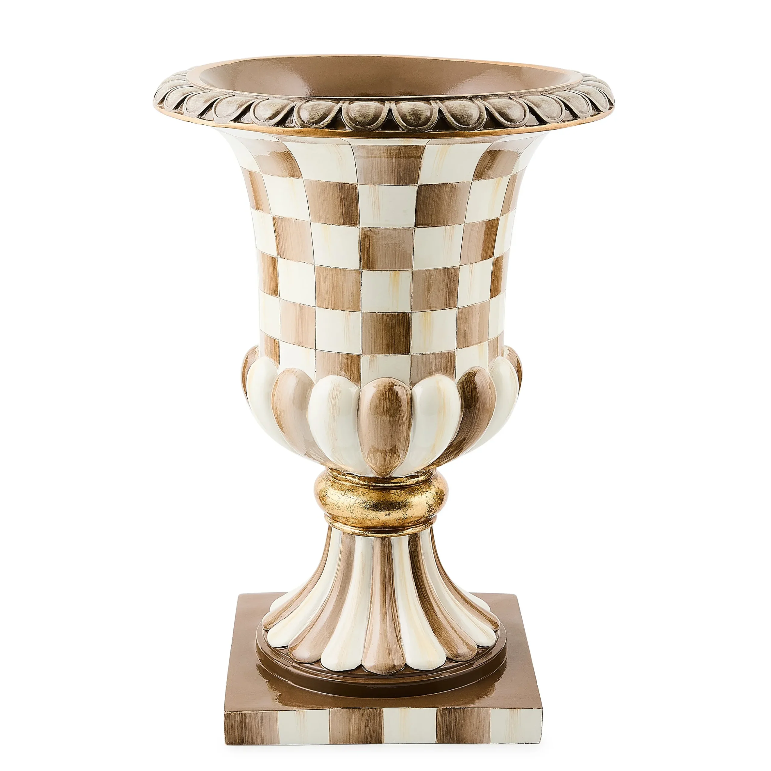 Mocha Check Tabletop Pedestal Urn