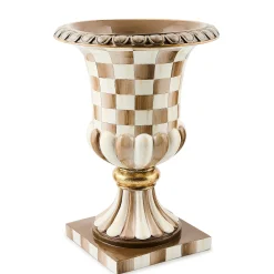Mocha Check Tabletop Pedestal Urn