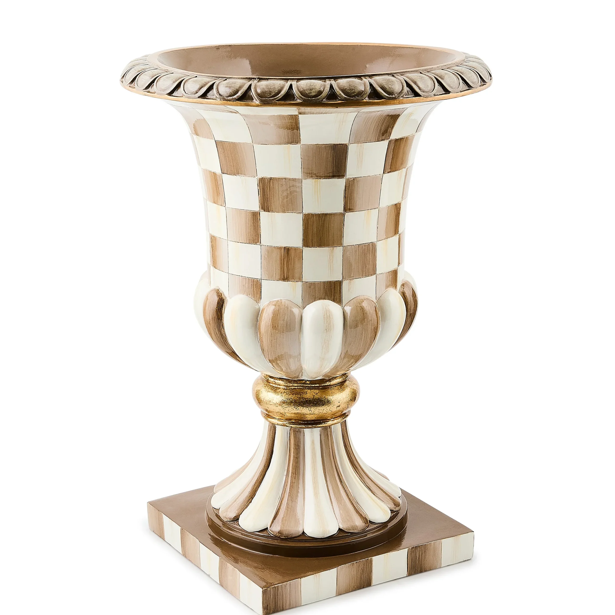 Mocha Check Tabletop Pedestal Urn