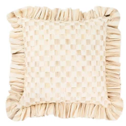 Mocha Check Throw Pillow with Ruffle