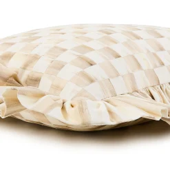 Mocha Check Throw Pillow with Ruffle