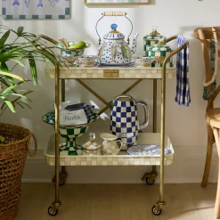 Mocha Check 2-Tier Kitchen Cart
