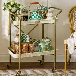 Mocha Check 2-Tier Kitchen Cart