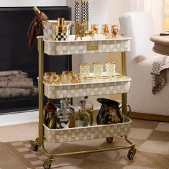 Mocha Check 3-Tier Kitchen Cart