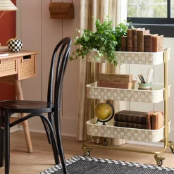 Mocha Check 3-Tier Kitchen Cart