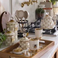Mocha Check Utensil Caddy Set