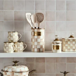 Mocha Check Utensil Holder