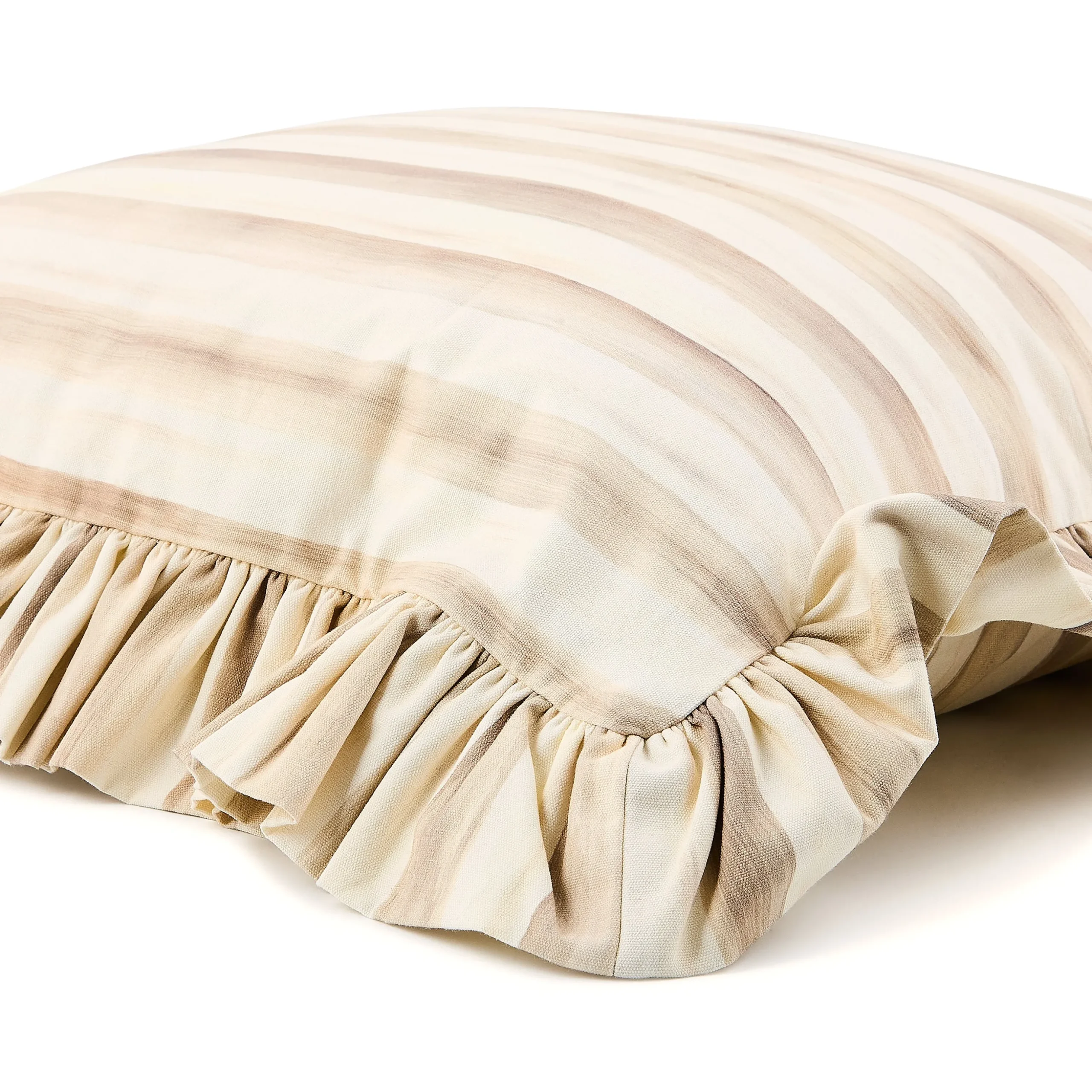 Mocha Stripe Throw Pillow with Ruffle