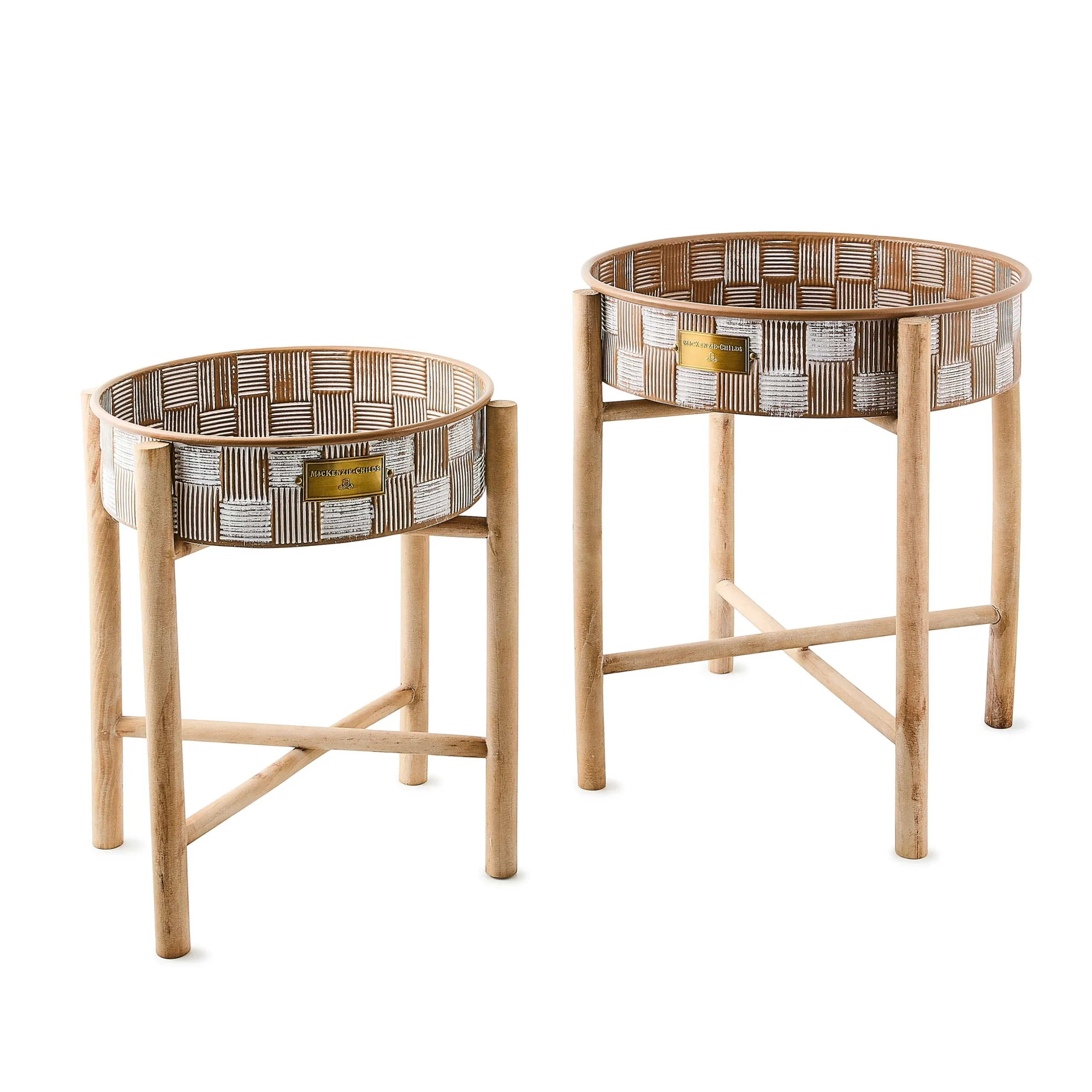 Mocha Textured Check Standing Planters, Set of 2