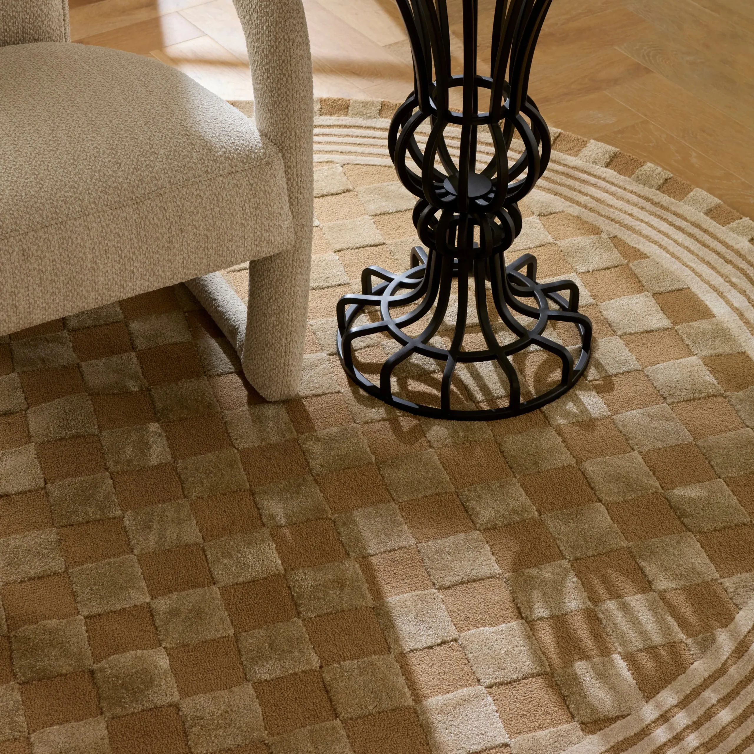 Mocha Tonal Check 6' Round Rug