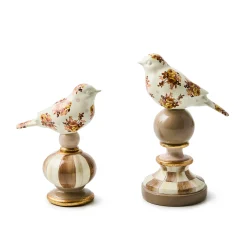 Mocha Wild Rose Bird Topiaries, Set of 2