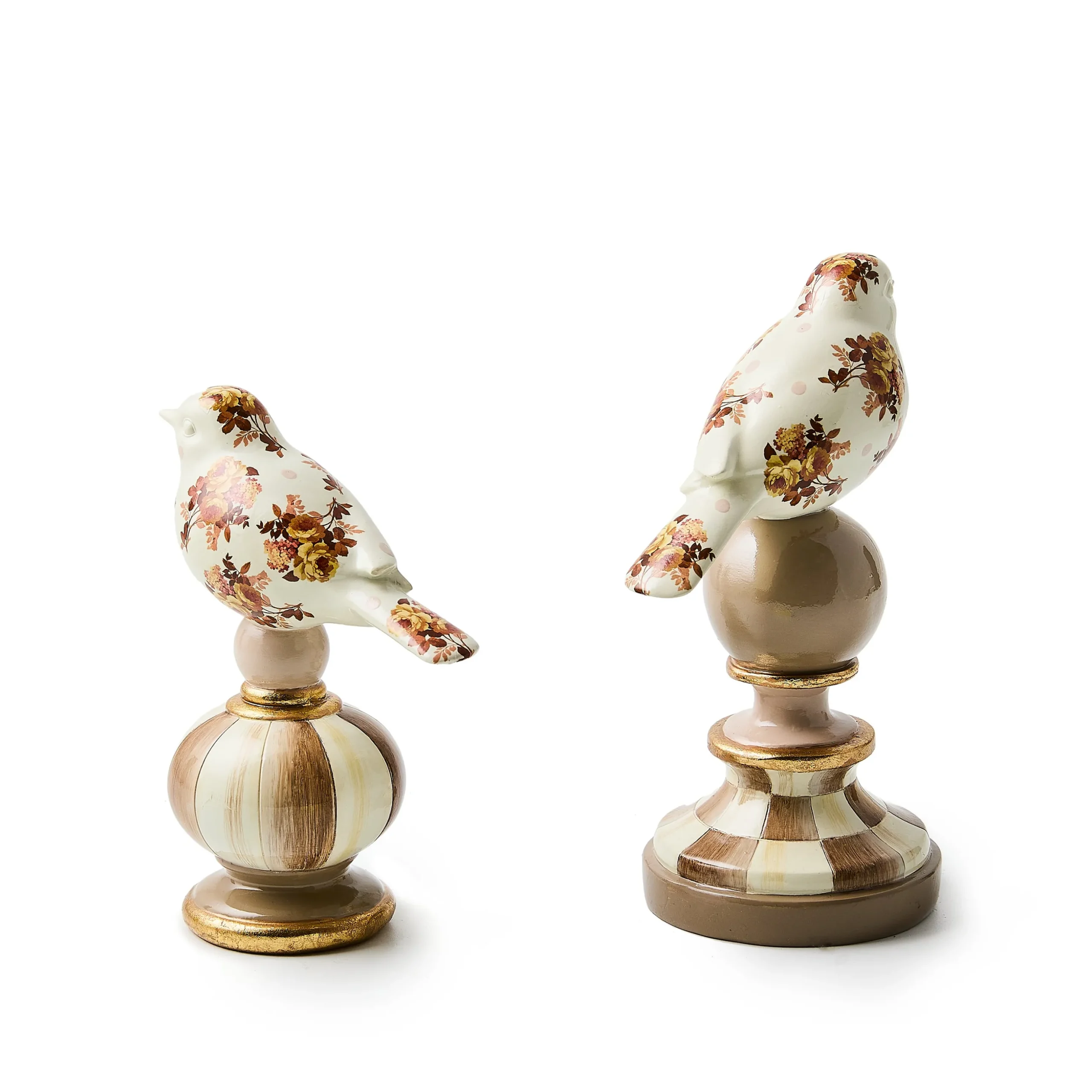 Mocha Wild Rose Bird Topiaries, Set of 2