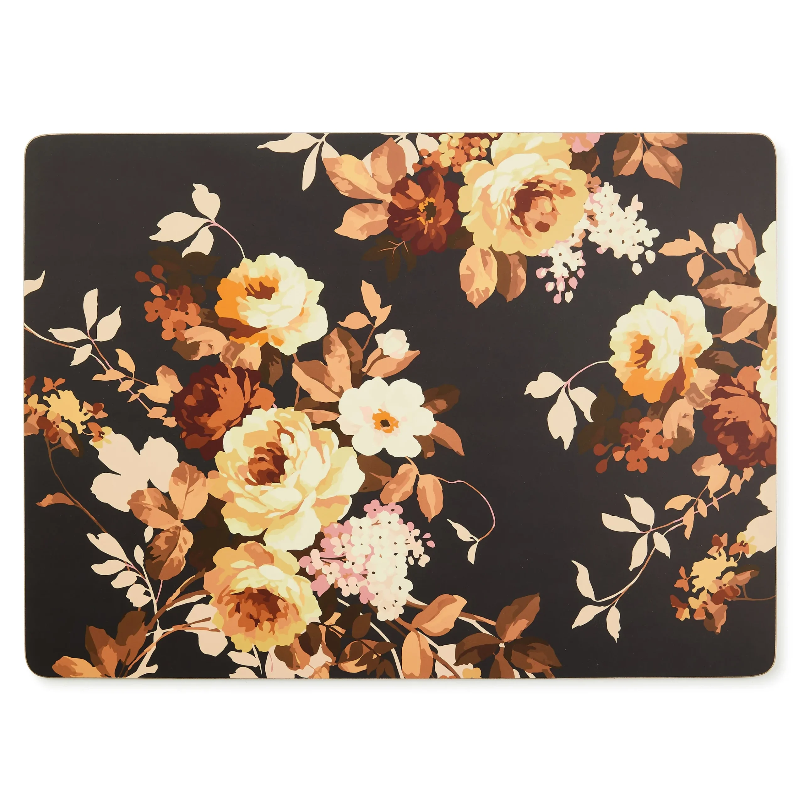 Mocha Wild Rose Cork Back Placemats, Set of 4