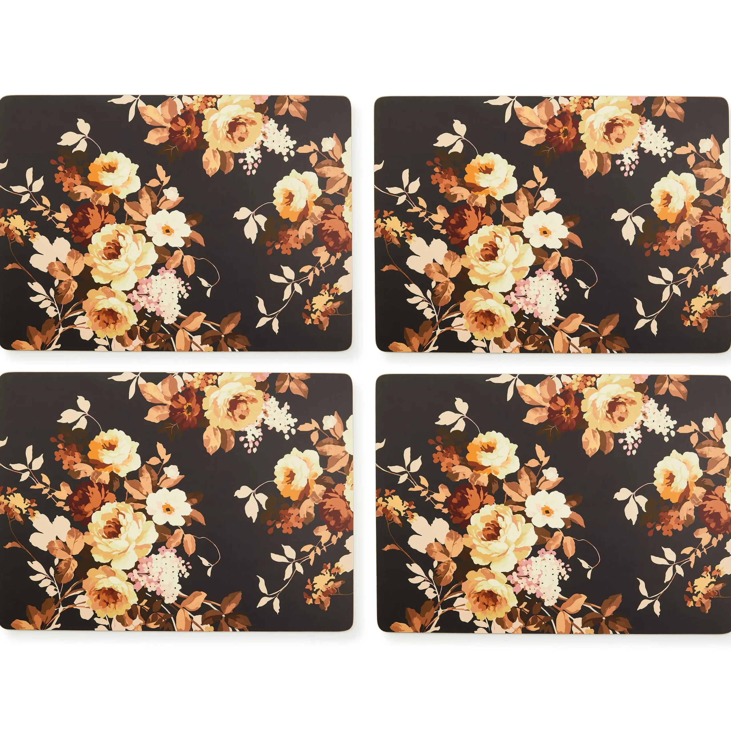 Mocha Wild Rose Cork Back Placemats, Set of 4