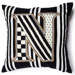 Monogram "N" Beaded Throw Pillow