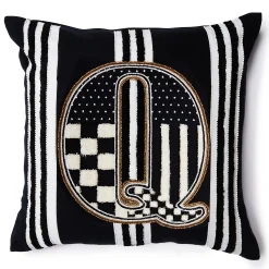 Monogram "Q" Beaded Throw Pillow